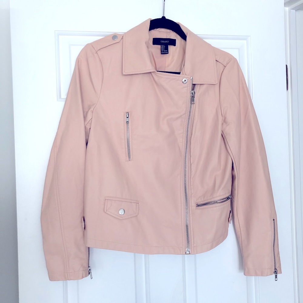Blush Slightly Cropped Leather Jacket